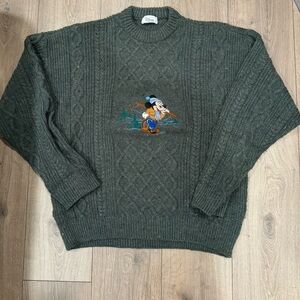 Vintage 90s Mickey Mouse Ski Cable Knit Sweater L/XL
